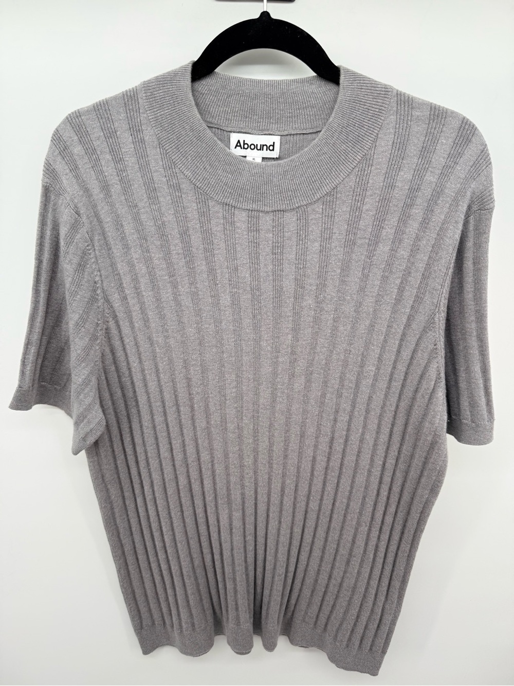 Abound Ribbed Knit Mock Neck Sweater Top Gray XL Short Sleeve Soft Stretch